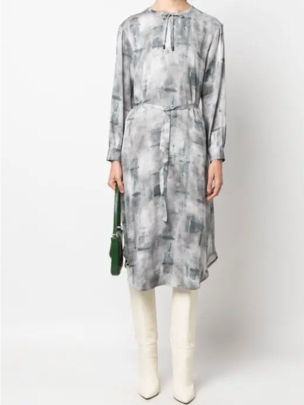 Peserico Gray Abstract-Print Midi Dress